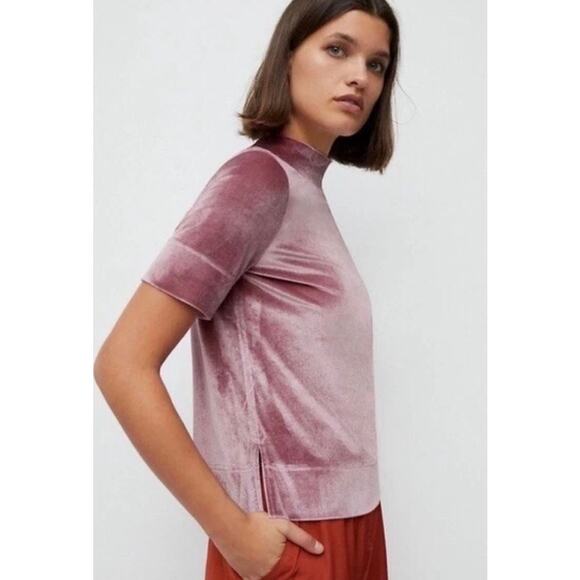 Anthropologie Tops - ANTHROPOLOGIE Krishna Crushed Velvet Mock Neck Top Dusty Rose Pink Size Small